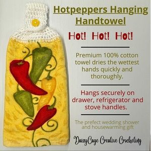 Hot! Hot! Hot Pepper 🌶 Hanging Kitchen Hand Towel / Handmade / Yellow / Gift